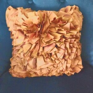 Pier 1 Imports 12 inch square Gold Decorative Ruffle Pillow